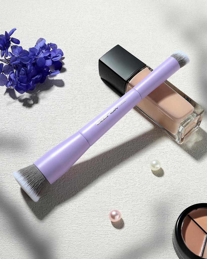 EIGSHOW Dual Head Foundation Concealer Multifunctional Makeup Brush with Silver Ion Synthetic Fiber Bristles for Purple & Brush 2-in-1 Long-Lasting