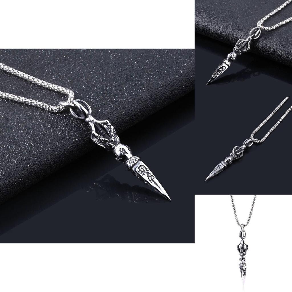 Vintage Sixword Mantra Dangling Pendant With Alloy Chain For Spiritual Jewelry