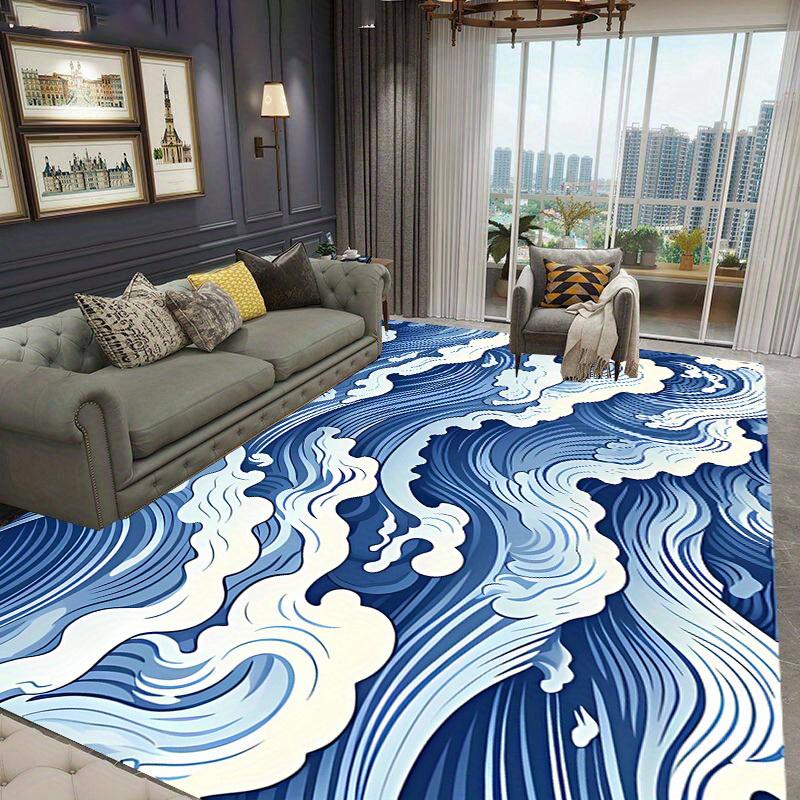 Nordic-Inspired Wave Pattern Carpets with Easy A Living Room Blue Aesthetics Care Ideal for Mat Bedroom Study Mall Cafe Rugs