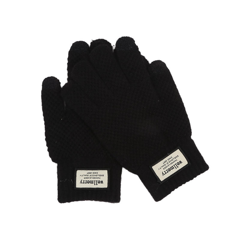 Men Winter Oversized Touch Screen Knitted Gloves Thick Plush Jacquard Windproof Warm Full Finger Thermal Mittens