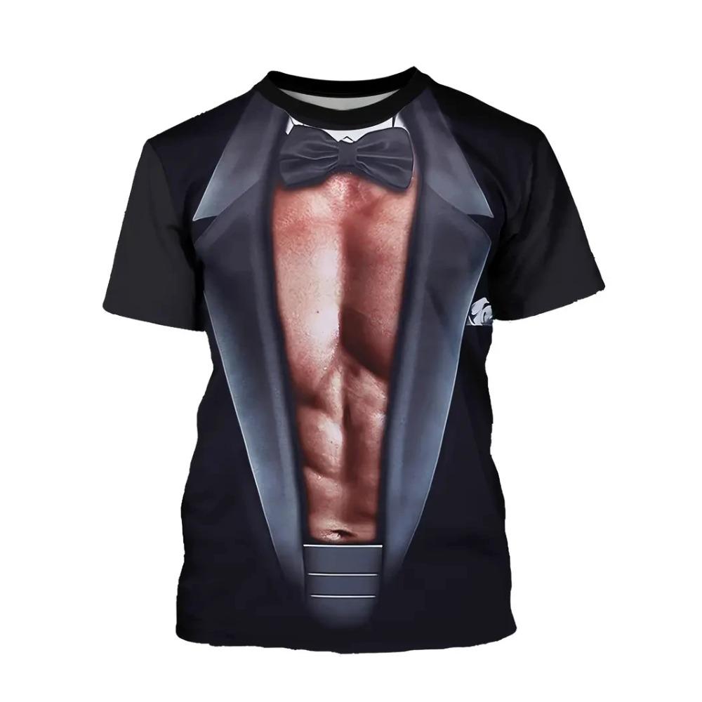 New Funny Muscle Body 3D Printed T-shirt Mens Designer Clothes Streetwear Short Sleeve Top Tees Ugly Chest Hair T Shirt Clothing