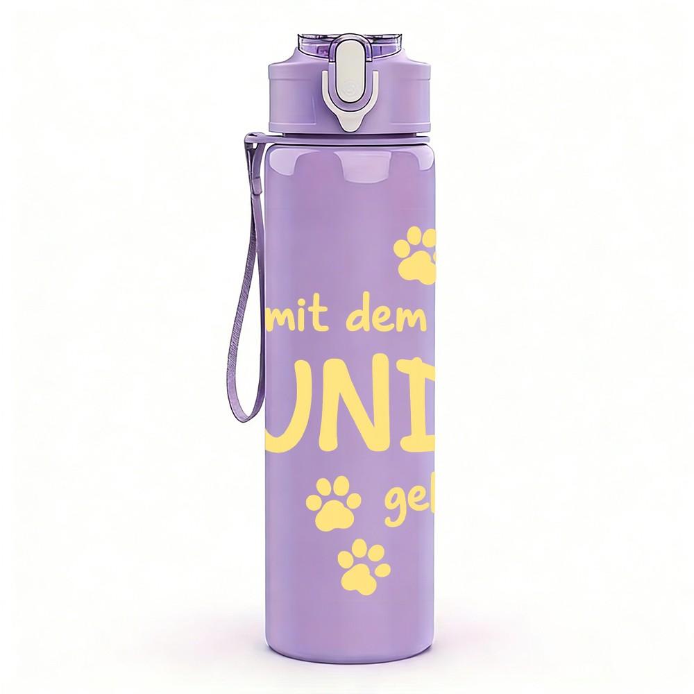 1PC Du Met Ein Hund Geht German Text 750ml Color Plastic Sports Water Bottle Leakproof Flip Straw Lid Suitable for Sports Office Home Use