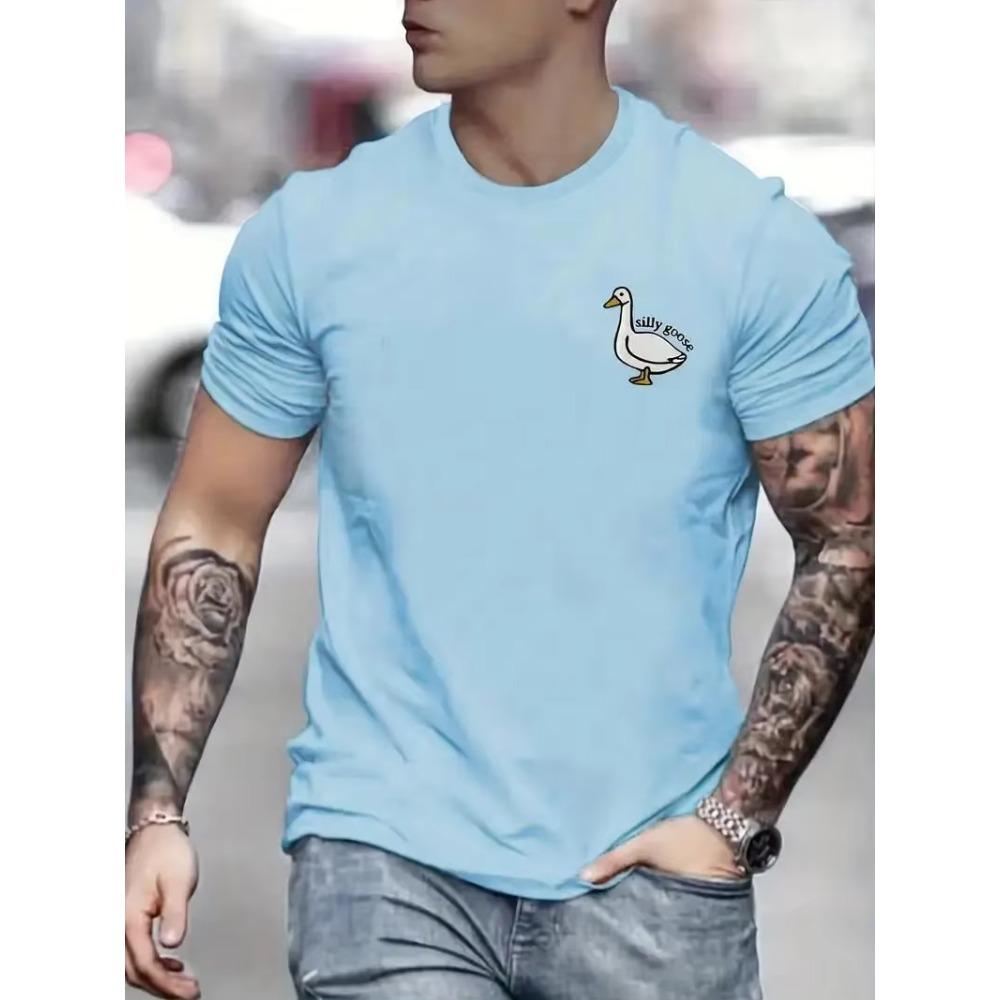 Silly Goose Print, Men's Graphic Design Crew Neck T-shirt, Casual Comfy Tees Tshirts for Summer, Men's Clothing Tops