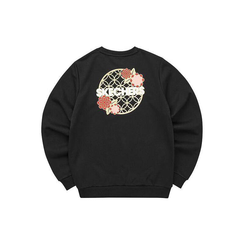 Skechers New Year Series Letter Print Round Neck Casual Sports Pullover Sweatshirt Women Sweatshirt Carbon-Black L122W072-0018