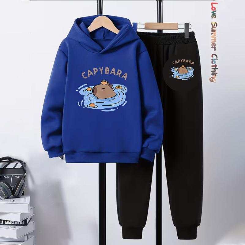 Capybara Hoodie 2pcs Boys Kids Cozy Outfit Capybara Playwear Machine Washable Sports Active Boys Perfect Outdoor