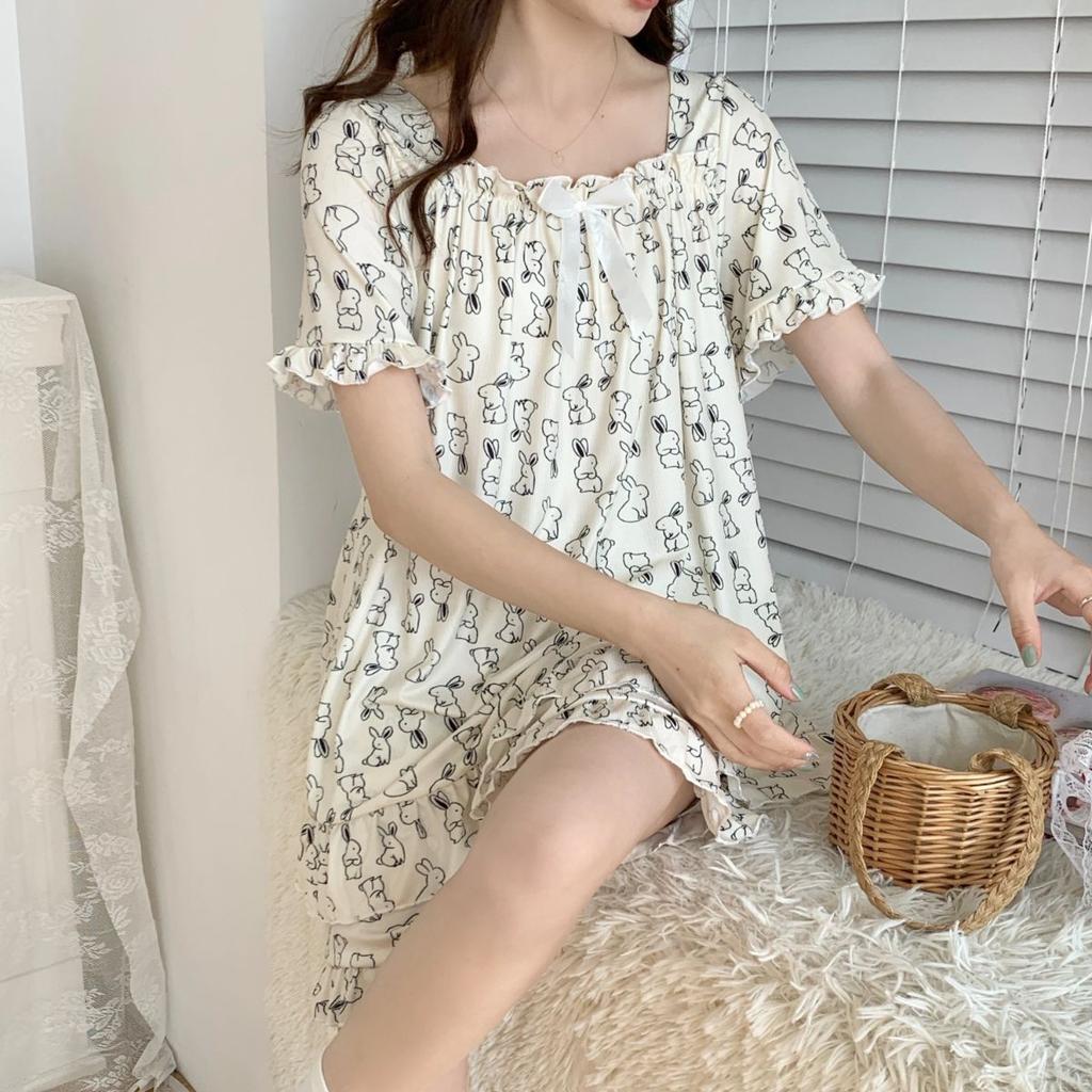 Summer Ice Silk Short Sleeved Set, Oversized Casual Pajamas, Women's Summer Home Clothing, Comfortable and Loose