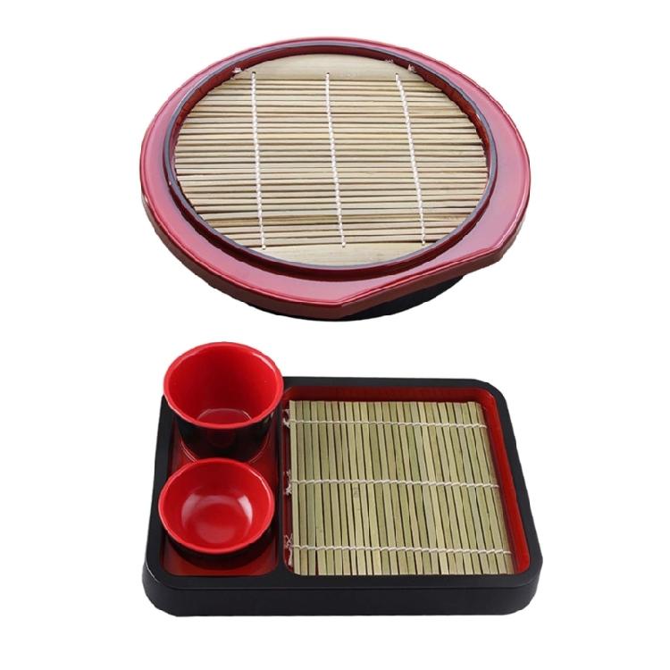 Multipurpose Soba Noodles Plate Sashimi Platter with Bamboos Mat Food Snacks Dishes Serving Platters Easy To Clean
