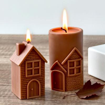 DIY Chimney House Silicone Mold Handmade Aroma Candle Plaster House Shape Ornament Molds Soy Wax Candle Making Supplies