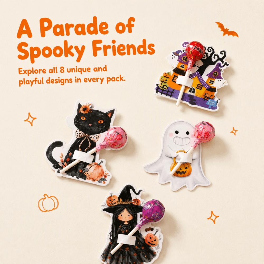 Spooky Cartoon Lollipop Cards Ghost Mixed Style Halloween Lollipop Decor Skull Witch Candy Paper Holders Children