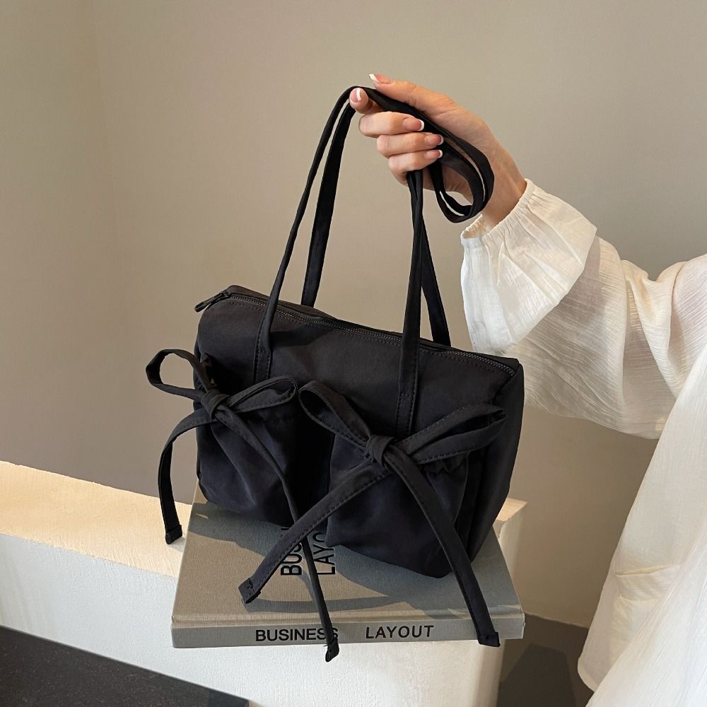 Bowknot Pleated Shoulder Bag Large Capacity Underarm Bag Trendy Armpit Bag  Girls