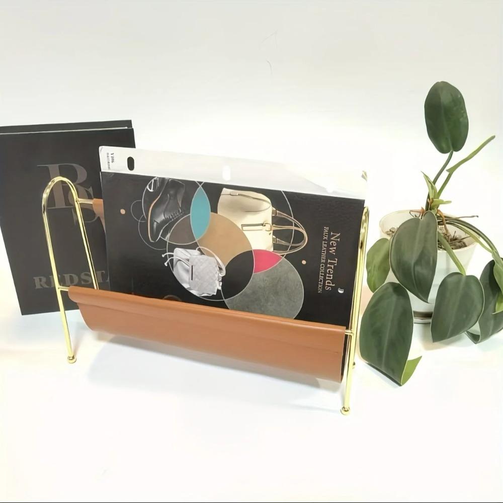Portariviste Metallico Nordico - Organizer da Scrivania in Ecopelle con Cornice Dorata, Contenitore Compatto per Ufficio Domestico/Decorazione Libreria