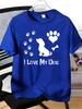 Unisex Crew Neck Tee I Love My Dog Paw Heart Bone Print Soft Blue Loose Summer Street Top For Dog Pet Lovers Daily Casual Outfit