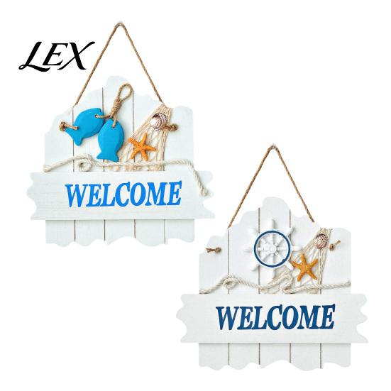 Handmade Coastal Art Mediterranean Style Wooden Welcome Sign, Starfish And Shells Hanging Nautical Sign Plaque, Decorative Wall for Home Porch