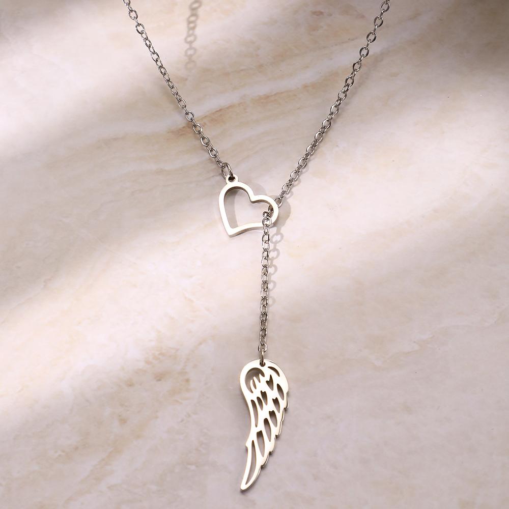 Stainless Steel Necklaces Elegant Heart Feather Pendant Clavicle Chain Fashion Exquisite Necklace For Women Jewelry Wedding Gift