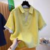 Women's Plus Size Polo Neck Short Sleeve Shirt Fake Two Piece Contrast Color Loose Slim Casual Summer Top For 80-300 Lbs