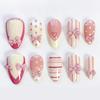 24Pcs Y2K Pink French Press On Nails 3D Metallic Silver Star Butterfly Almond False Nails Sweet Cool Wearable Manicure