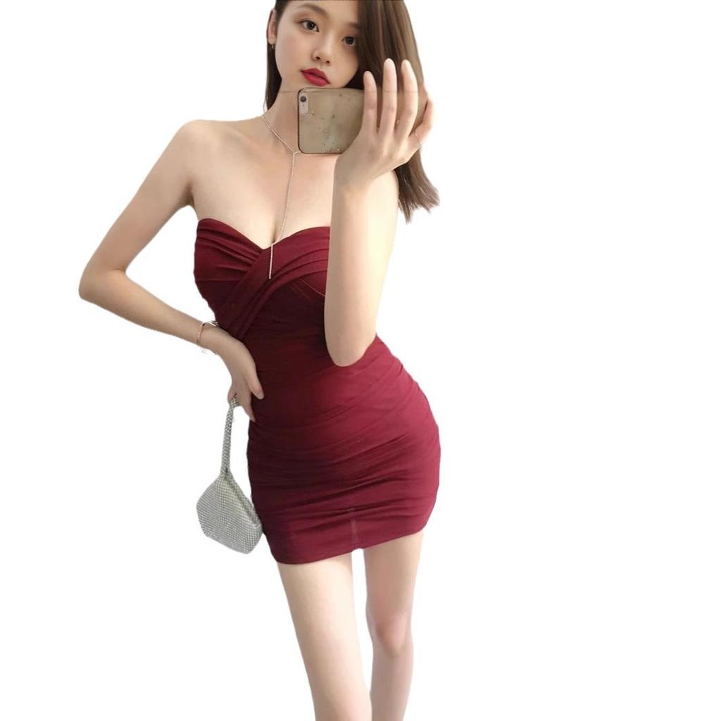 Dress female sexy temperament royal sister wind mesh splicing tube top skirt summer new slim fit solid color hip wrap skirt