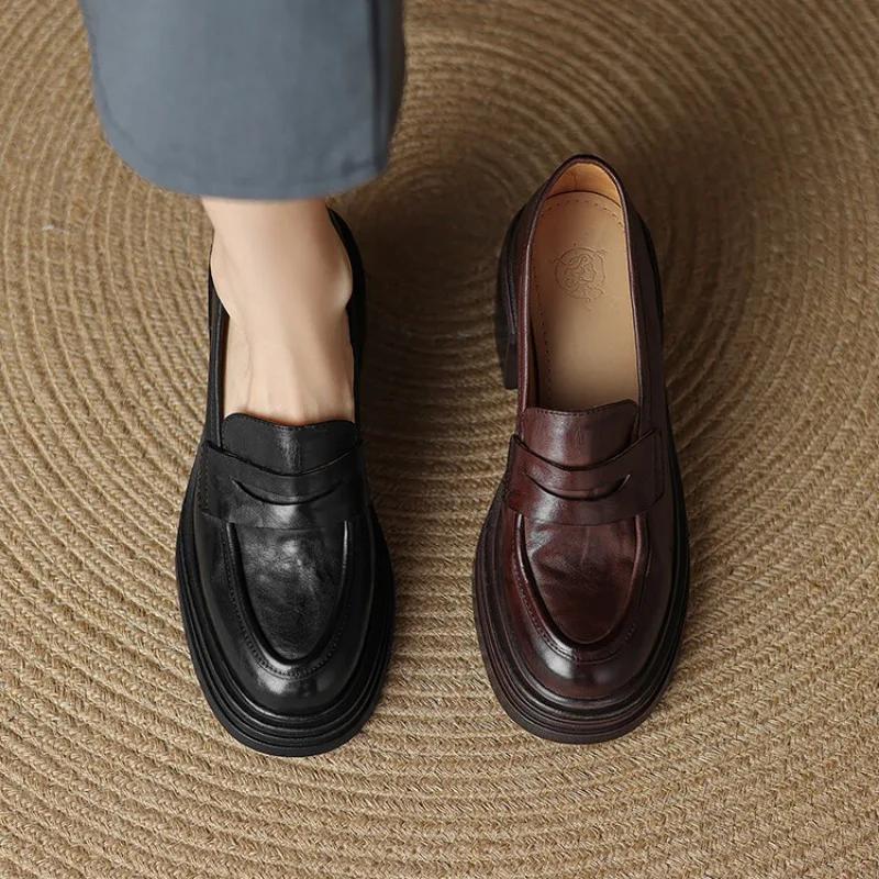 Módní dámské boty na robustním podpatku z pravé kůže na klínku, dámské platformové lodičky, dámské boty na vysokém podpatku, zapatos mujer, ručně vyráběné mokasíny s tlustou podrážkou