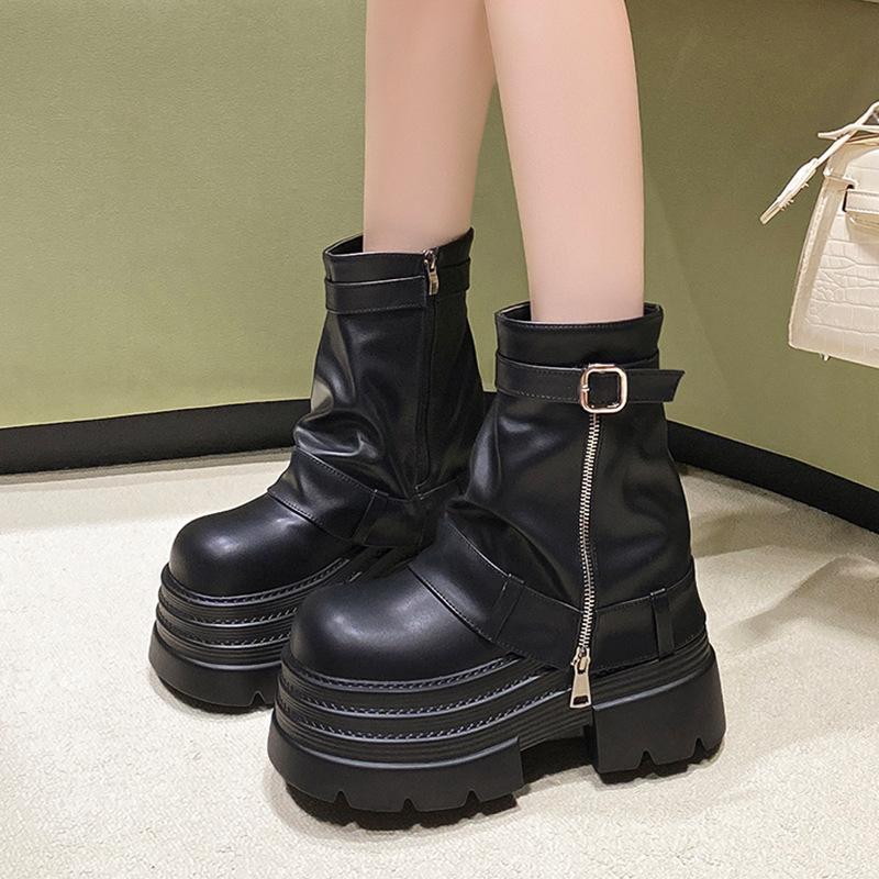 0000 Spice Girl Style Maillard Western Cowboy Platform Martin Boots Women's Autumn and Winter New Height Increasing Muffin Pants Short Boots