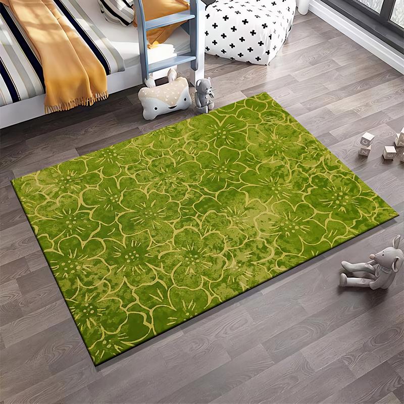 Green Floral Pattern Carpet with Yellow Outlines for Living Room Decor Suitable for Use As an Anti-slip for Living Room Bedroom Sofas
