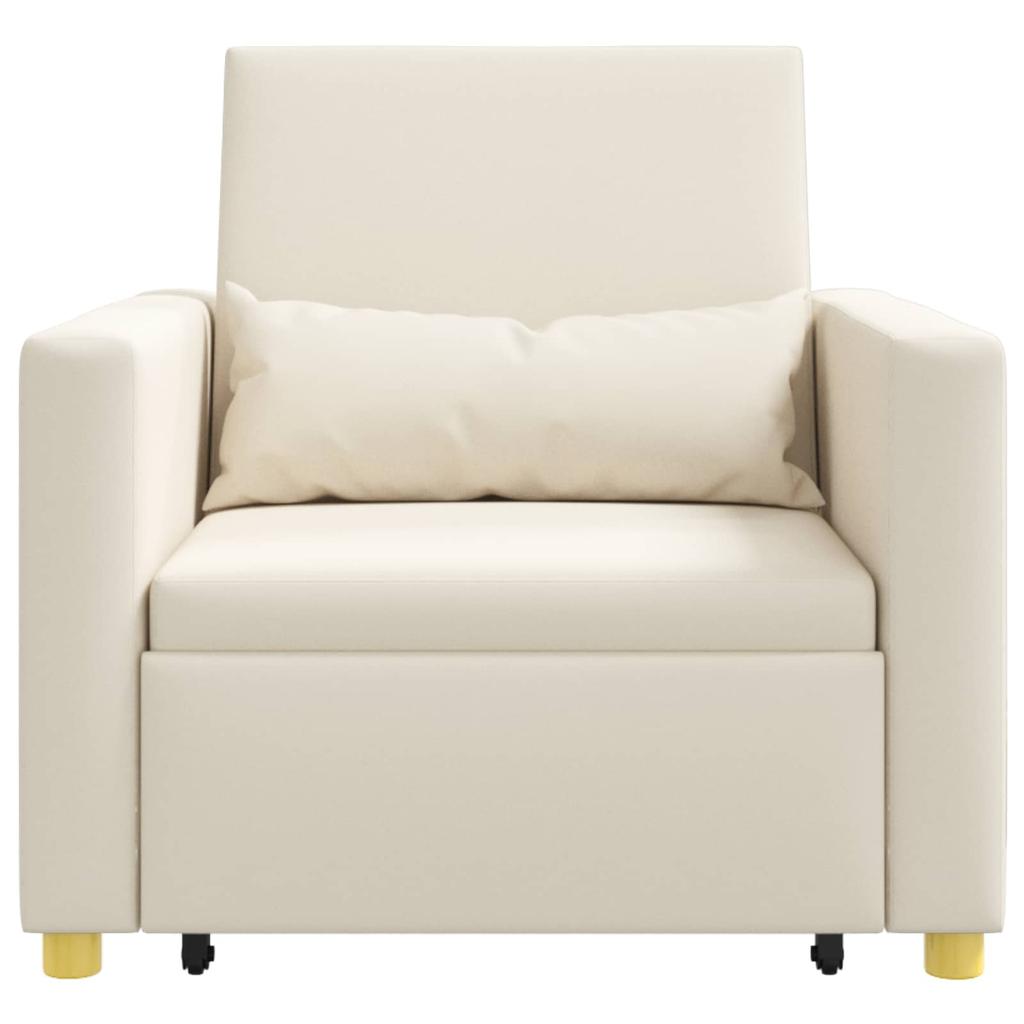 Extendable Single Sleeper Sofa Cream White 90 x 165 x 87 cm Fabric