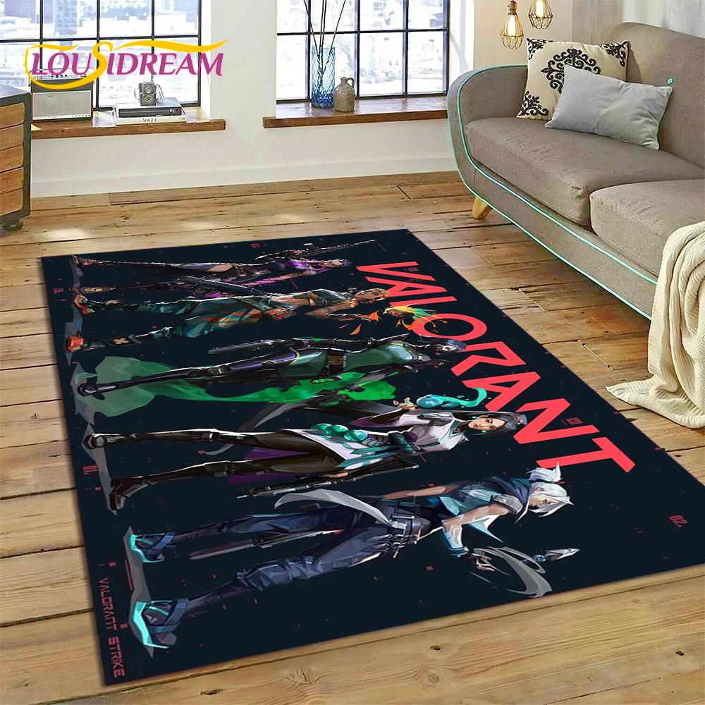 3D Nejnovější Kreslený Herní Koberec VALORANT pro Dekoraci Obývacího Pokoje Ložnice, Podlahová Rohožka Protiskluzová Dekorace pro Pohovku Rohožka Dárek Dítě