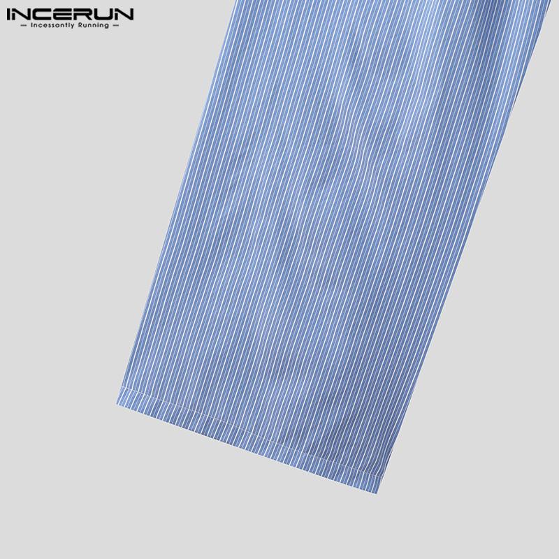 INCERUN Menn Elastisk midje Snøring Stripete bukser Rutet rutete Patchwork Homewear Bukser