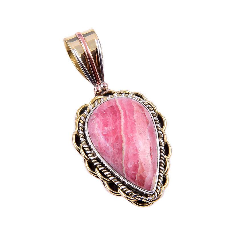 Natural Rhodochrosite 925 Solid Sterling Silver Gift TwoTone Pendant 1.50" Z9h26