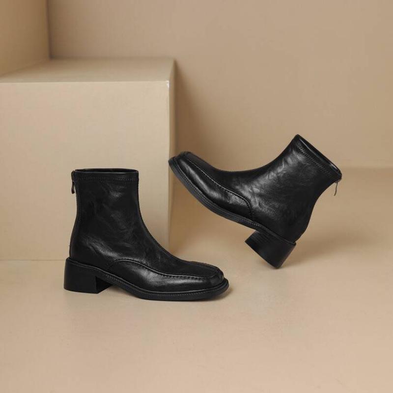 

Осень и зима кожаные женские ботинки Мартин резиновая подошва квадратный носок большой размер женские ботинки средний каблук квадратный каблук корейская версия новые м 39 чёрный