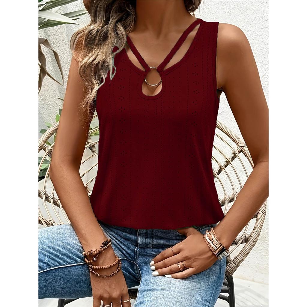 Women's solid color v-neck casual hollow vest