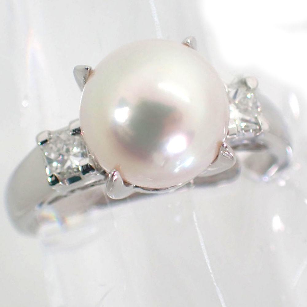 [Used] Pt900 Akoya White Pearl Diamond Ring / Size 12 / J1-4