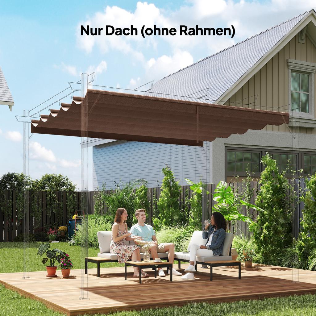 Einziehbare Pergola-Abdeckung, 2,55 x 2,5 m Ersatz-Markisenstoff für 3 x 3 m Gestell, Nur Dach, Braun