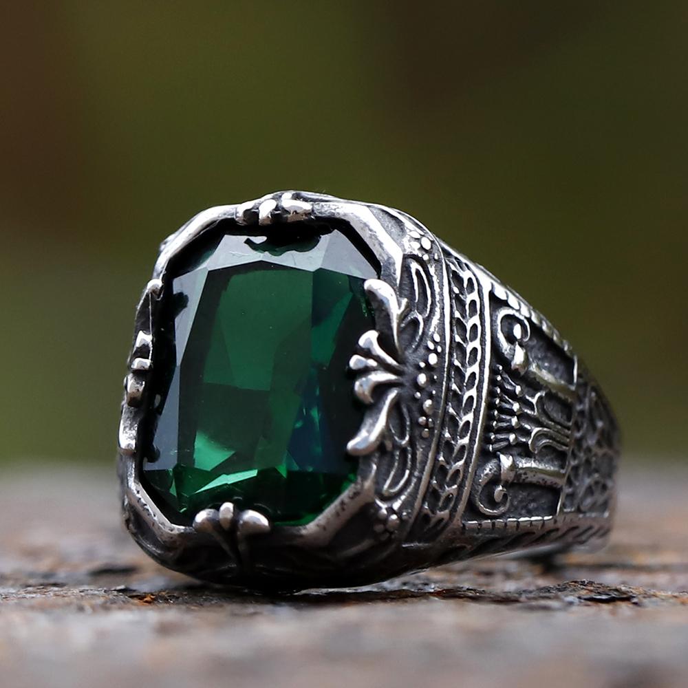 new men Stainless Steel Crown Totem With green Zircon Ring Geometric For Anniversary Party Wedding Luxury jewelry