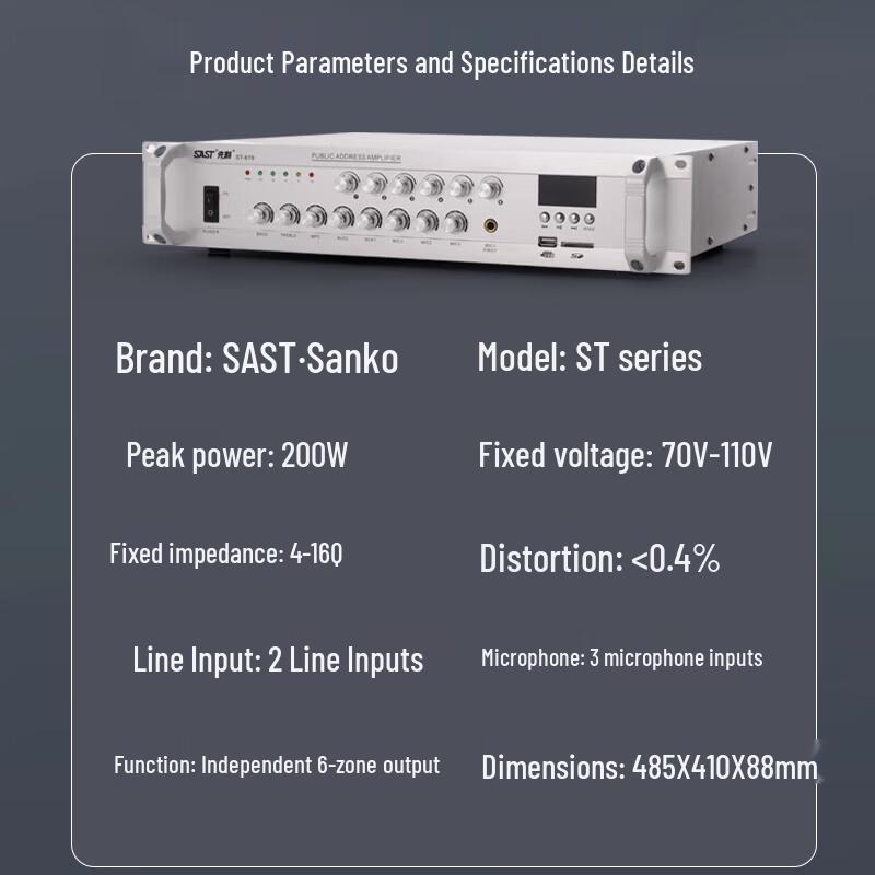 SAST 200W Bluetooth Public Broadcasting & Home Theater Amplifier CN Plug (adapter Included)