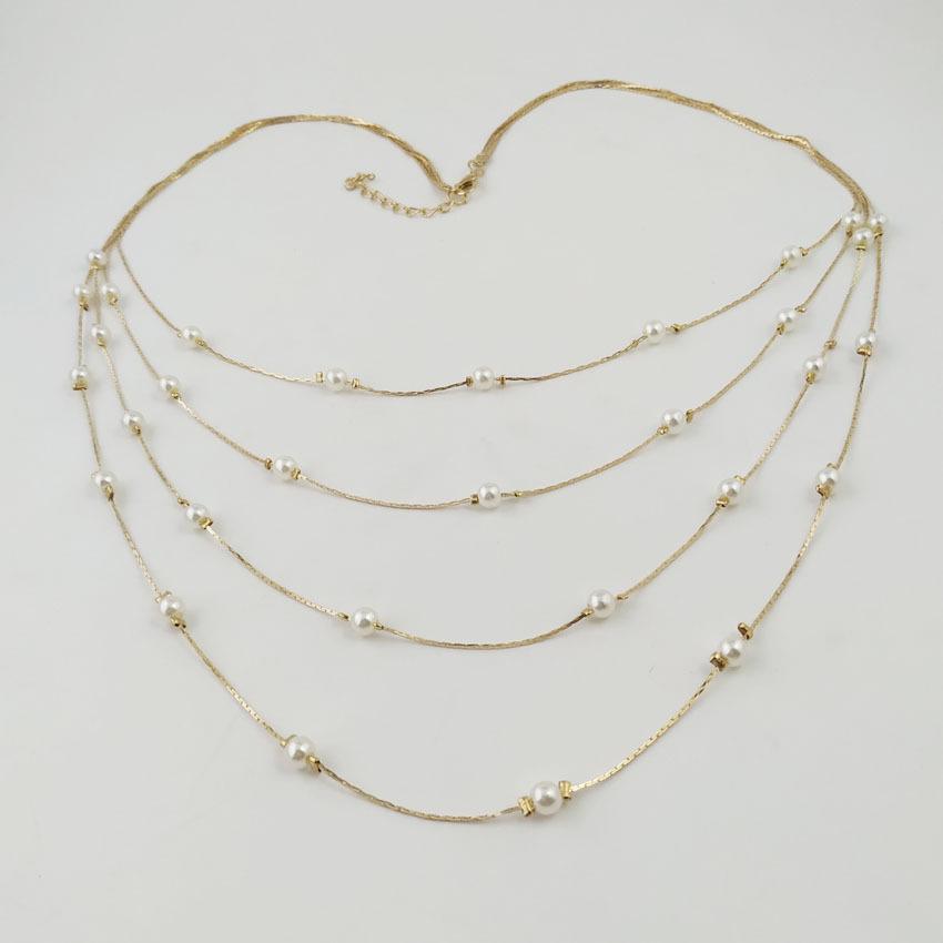 Korean Style Elegant Multi-layer Pearl Metal Chain Necklace for Women