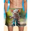 Men's Quick-Dry Swim Shorts with Fun Skateboard Pig Pattern- Breathable Beach Shorts with Elastic Drawstring Waist