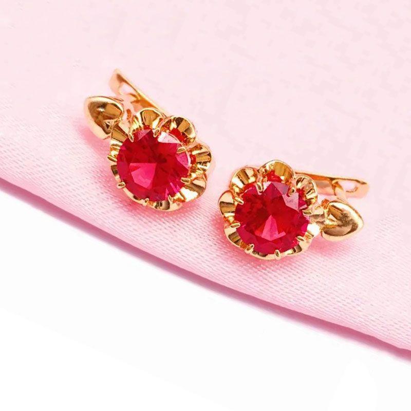 Exquisite Russian Purple Gold Inlaid Redstone Earrings, Simple Luxury Temperament, High-End Luxury Rose Gold-Plated Earrings.