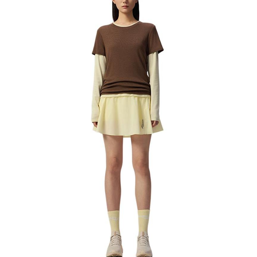 Saucony Sports Lifestyle Series Logo Round Neck Comfortable Long Sleeve T-Shirt Two Piece Set Women tops Brown SA1259LT06L-CO006