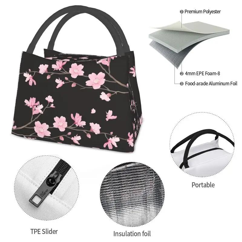 Cherry Blossom Insulated Lunch Tote Bag for Women Sakura Cherry Blossom Cherry Portable Thermal Cooler Food Lunch Box Travel