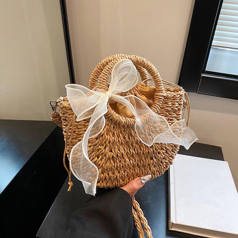 

Yogodlns женские сумки через плечо ручной работы повседневная тканая сумка-корзина элегантная женская соломенная сумка летние пляжные сумки на плечо 16x7x19cm хаки