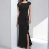 Spring New Style Elegant Sexy and Fashionable Solid Color Round Neck Ruffled Women's Dress