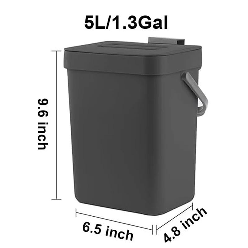 Portable Small Plastic Trash Can for Kitchen,Hanging Trash Can with Lid Under Sink Food Waste Bin Mountable Garbage Can Bathroom