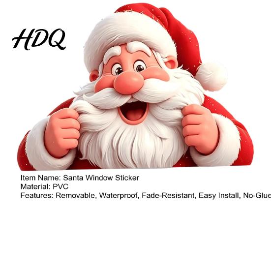 Christmas Scene Wall Decor Peeking Santa Claus Static Window Cling 3D Effect Holiday Glass Clings Sticker Reusable Decal for Home Xmas Party