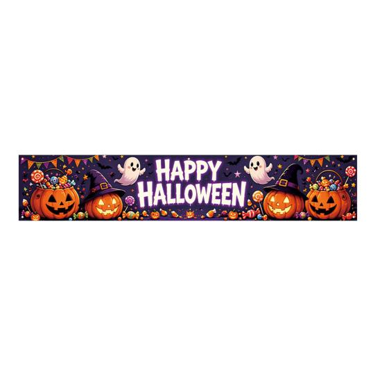 Outdoor Hanging Banners Halloween Fence Banner, 118 x 20 Inch Large Yard Sign Banner Flag, Scary Trick or Treat Party Decor Backdrop Decoration
