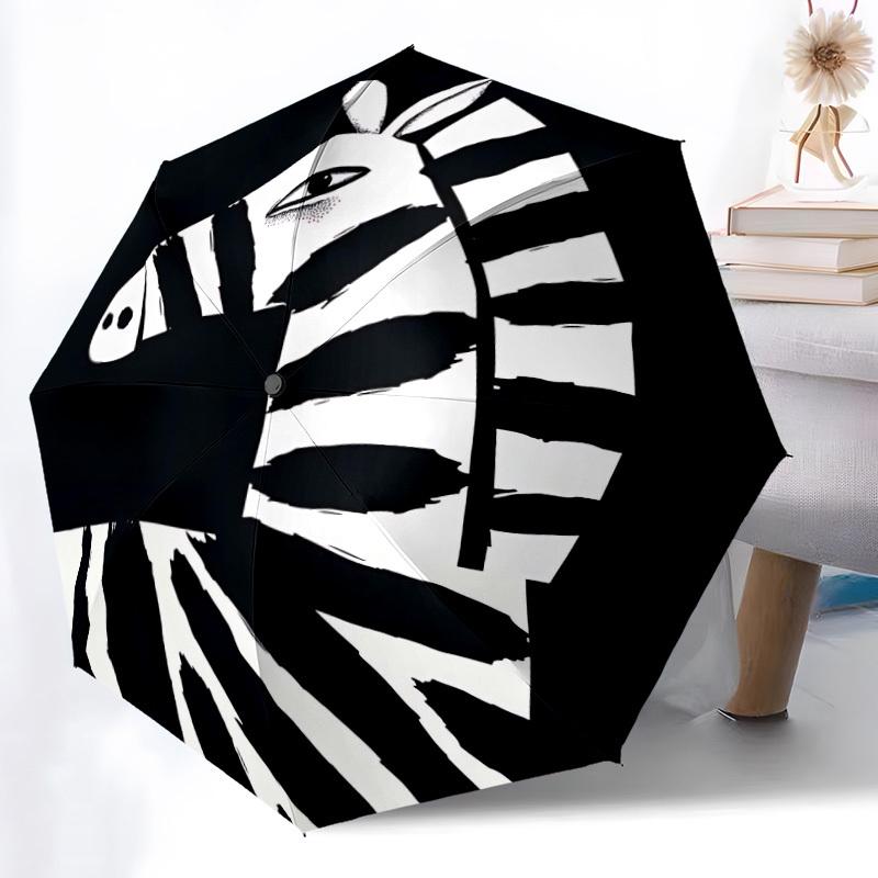 1pc Zebra Stripes Automatic Folding Umbrella - Compact Travel Umbrella with Auto Open/Close 8-Rib Heavy-Duty Shaft for Women/Men -l042
