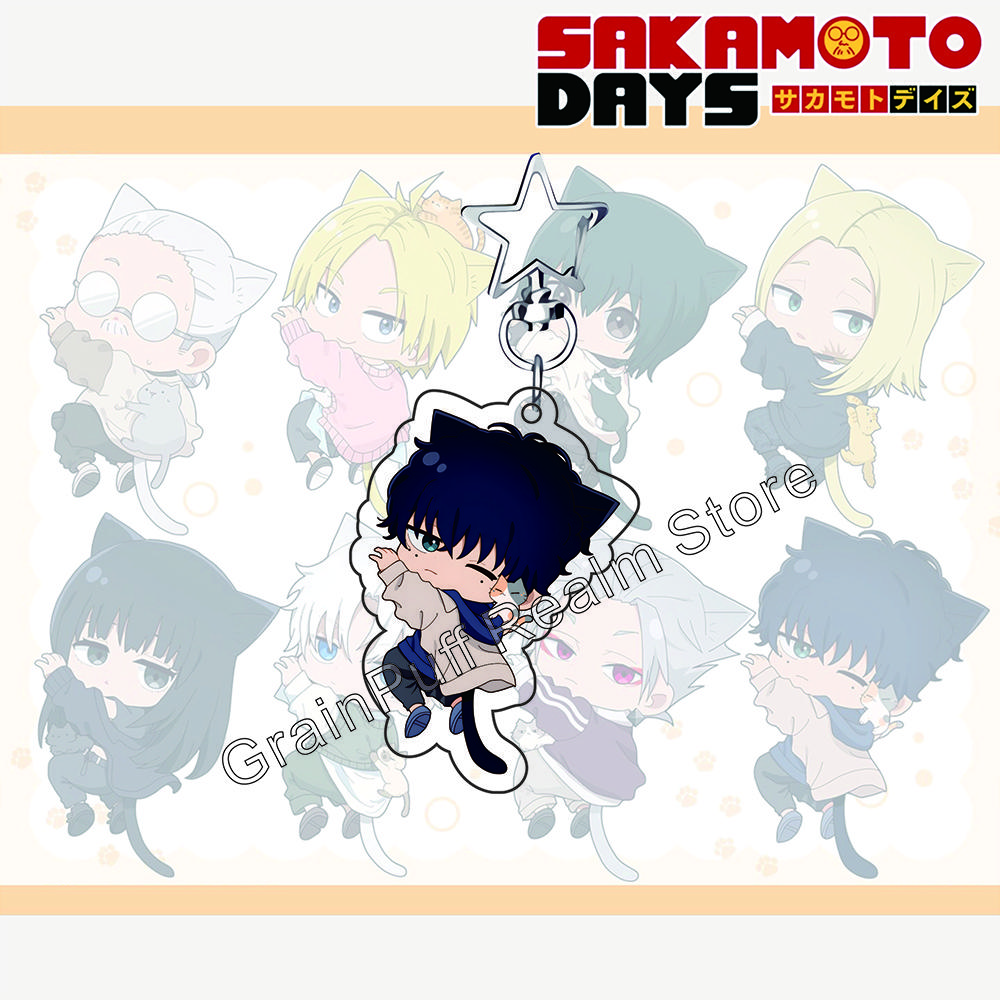 

Sakamoto Days Sticky Nyan Ver. Acrylic Keychain – Shin, Lu; Cute Cat-Themed Anime Bag Charm, Backpack Pendant, Collectible Gift 6 cm
