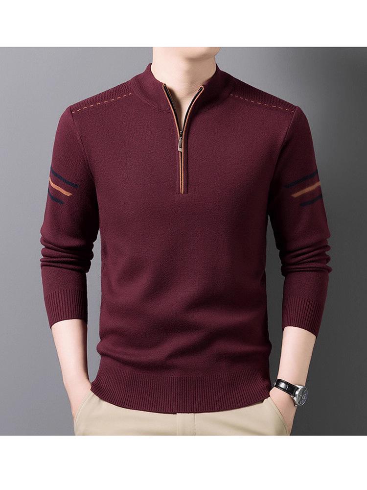 2025 Men's Autumn/Winter Knit Sweater: Half-High Collar, Zipper, Loose Fit, Long Sleeve Pullover