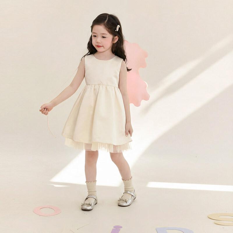 LUSON Baby Girl White Lapel Princess Dress