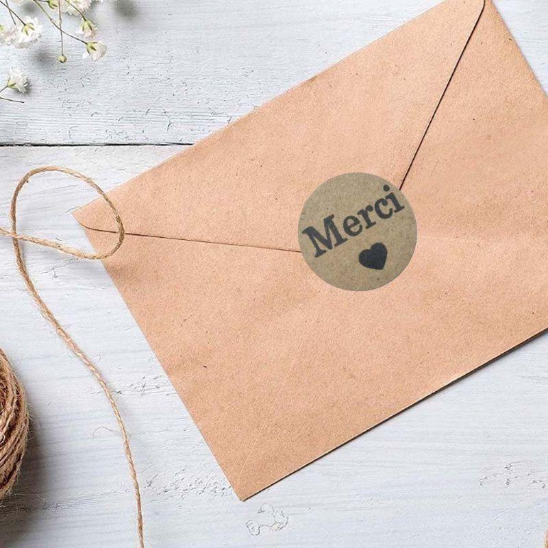 500 Pieces French Thank You Stickers Adhesive Kraft Merci Labels Stickers Small Business Packaging Box Stickers