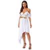 Damen Griechisch Römisches Königinnenkostüm Metallic Glänzend Patchwork Schulterfrei Asymmetrischer Saum Trägerkleid Halloween Party